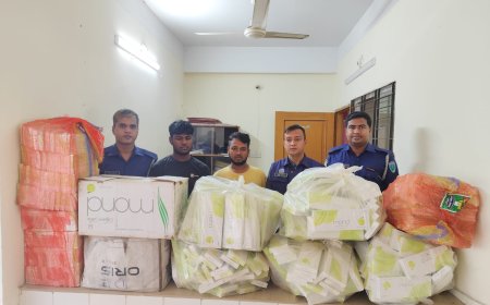 কমলগঞ্জে ১১ লাখ টাকার বিদেশি সিগারেটসহ দুইজন আটক।