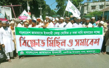 ৫দফা দাবীতে   বকশীগঞ্জে জামায়াতের বিক্ষোভ মিছিল ও সমাবেশ অনুষ্ঠিত